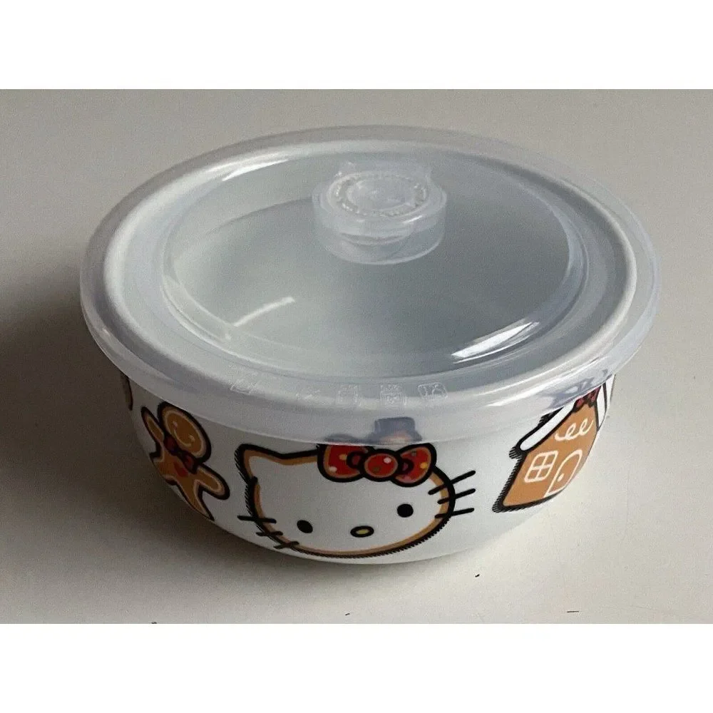 Hello Kitty Christmas Pressure Lid Ceramic Food Storage Bowl Container Small NEW